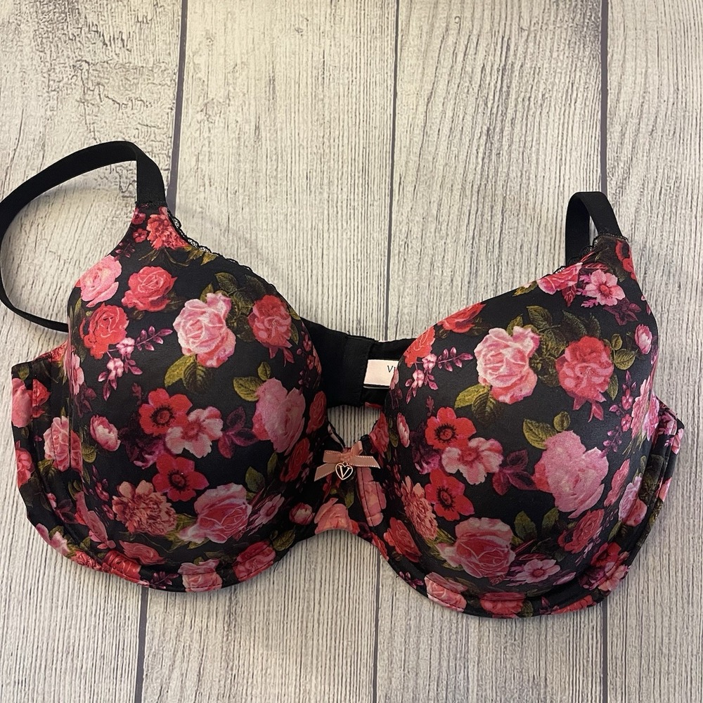 Victoria's Secret Bra Women's Size 36D Smooth Lined Demi Floral Bow Rose